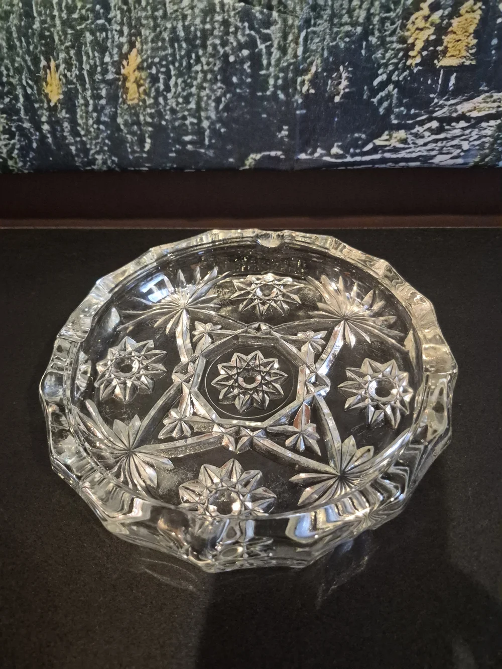 60's Anchor Hocking MCM Crystal Ashtray Vintage Cut Glass Star of David EAPC 8